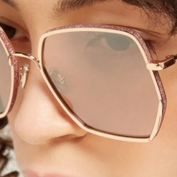 WORN ONCE! JIMMY CHOO Aline Gold Pink Rectangle Glitter Sunglasses - Picture 13 of 15